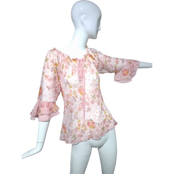 Y2K Vintage Rare RORY Sheer Ruffle Bell Sleeve Whimsical Fairycore Flowy Top - Picture 5 of 12